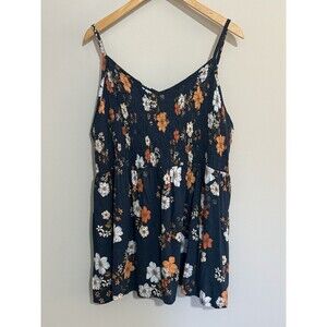 Torrid Tank Top Size 4X Blue Floral Adjustable Strap Flowy V-Neck Smocked
